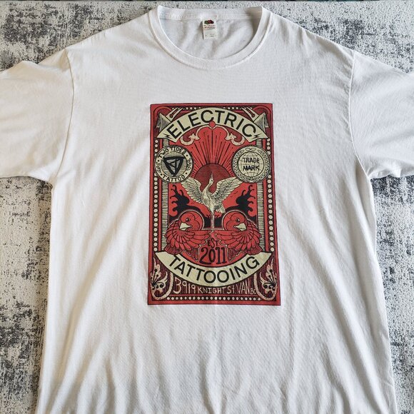 Electric Tattooing White Graphic Tattoo Tshirt Crane Bird Japanese style - Picture 2 of 7